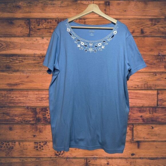 5 for $25🔥Only Necessities Blue Embroidered Eyelet Tunic Shirt Large - Picture 1 of 6